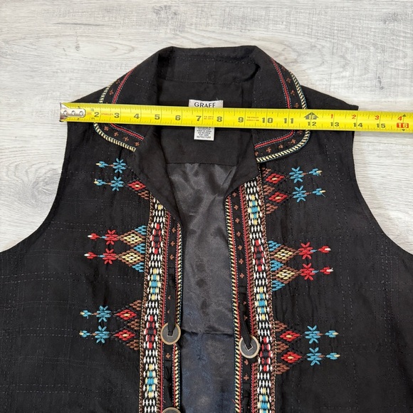 Graff Southwestern Style Black Vest with Colorful Embroidery Size M - Picture 14 of 17